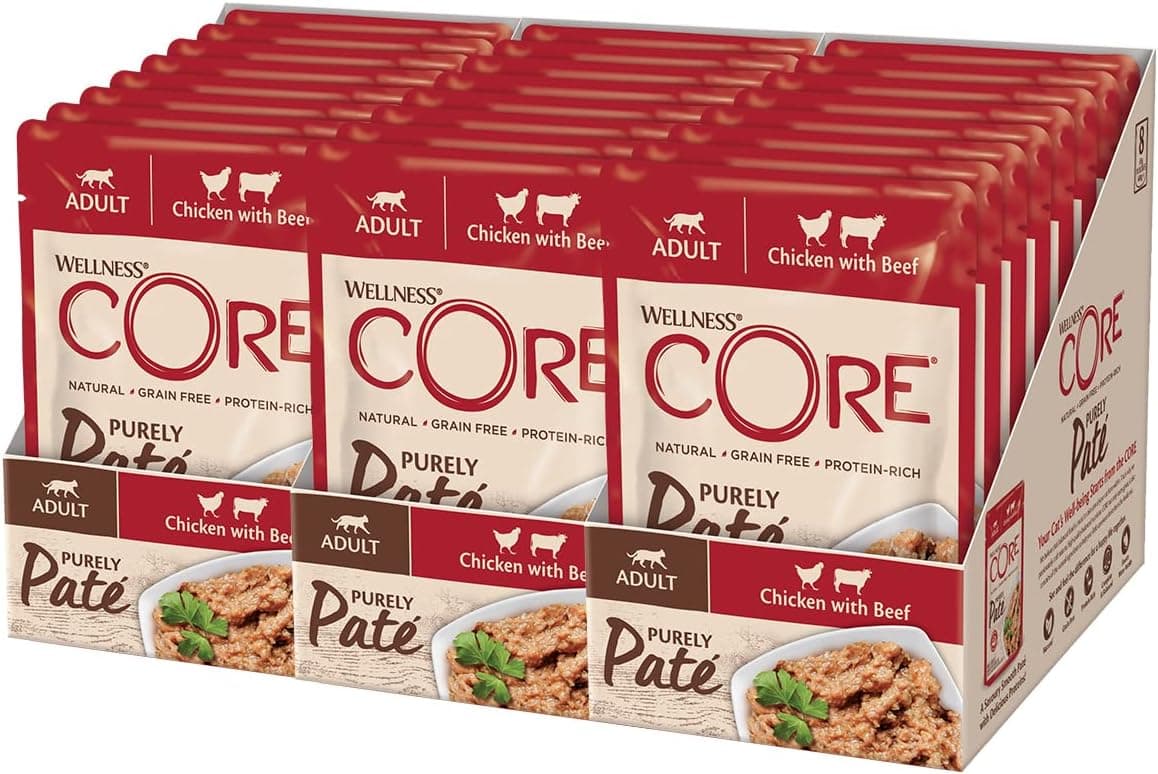 Wellness CORE Purely Paté de frango e vitela para gatos, comida húmida com alto conteúdo de carne, sem cereais, 24 x 85 g