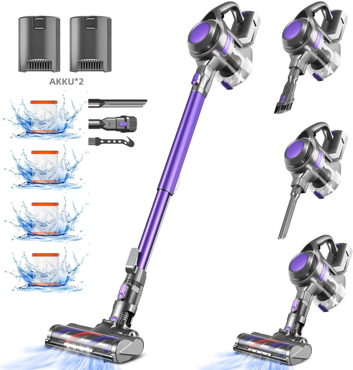Authmic Aspirador sem fios com bateria de 40000 Pa, 100 min/450 W, com depósito de pó de 1,6 L, 4 filtros HEPA, para tapetes, pisos duros, pelo de animais