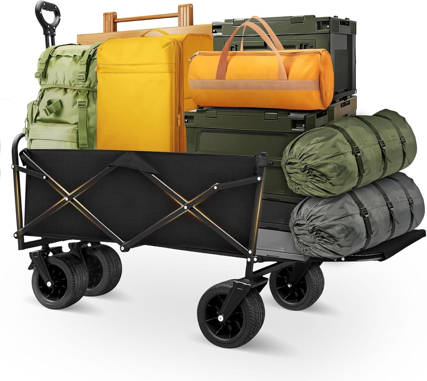 Carrinho Dobrável com Rodas 250KG 230L Carrinho de Mão Dobrável com Rodas Carrinho de Praia com Alça Ajustável Carrinho de Praia Rodas Grandes para Jardim, Camping, Compras, Mudança, Praia, Preto