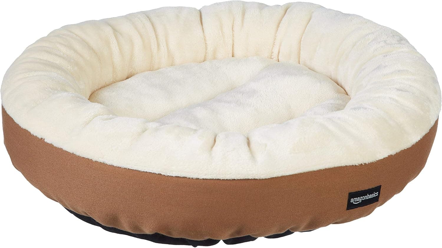 Amazon Basics Cama redonda para cão ou gato com parte superior de flanela, 50 x 50,8 x 15,2 cm, cor castanho e marfim