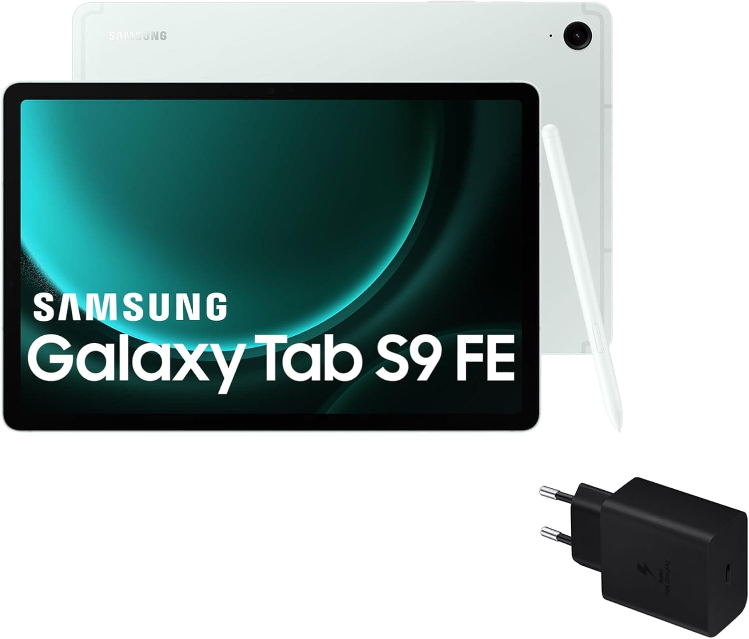 Samsung Galaxy Tab S9 FE Tablet carregador, 128 GB, Wifi, S Pen incluída, bateria de longa duração, classificação IP 68, verde menta