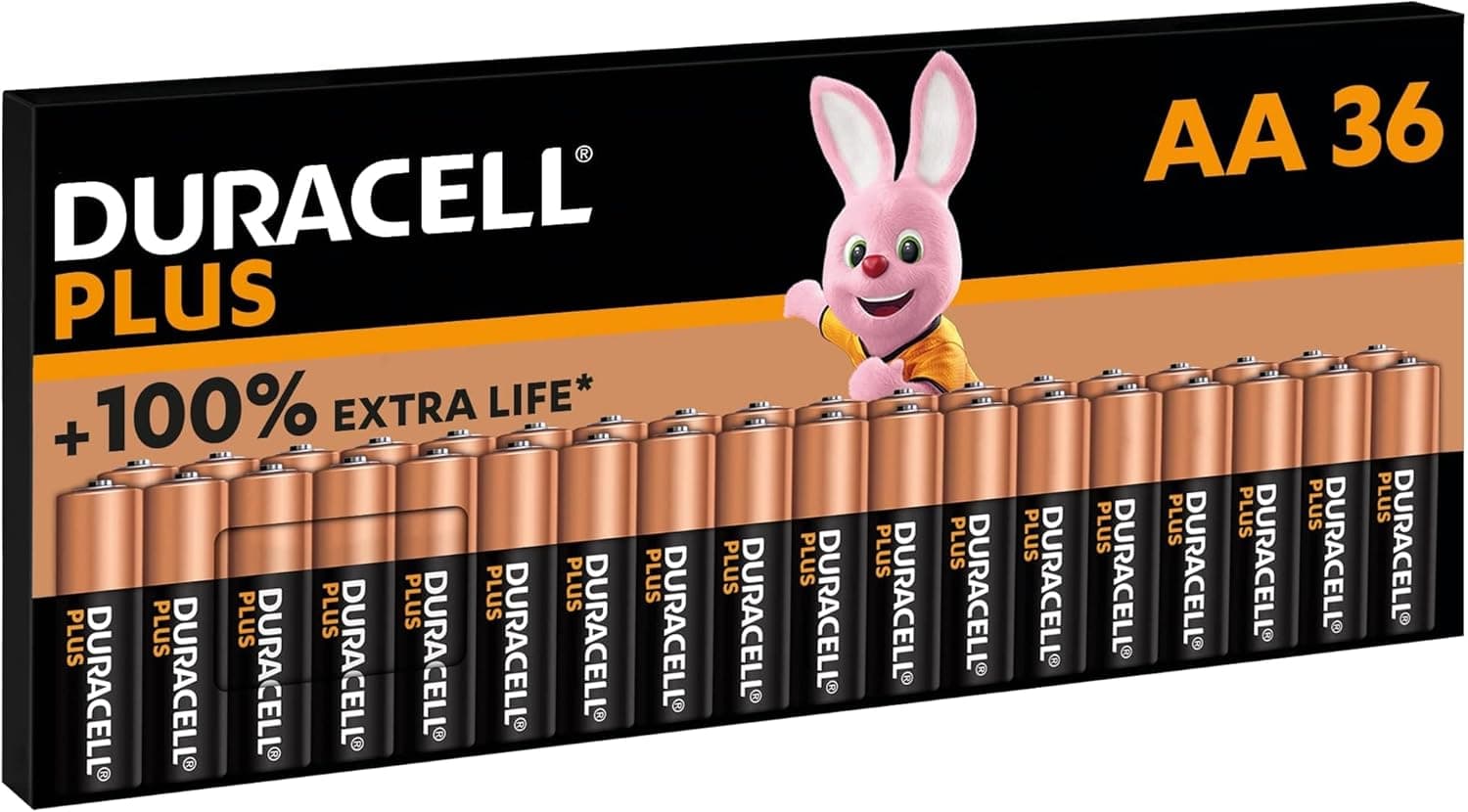 Duracell Plus pilhas AA (pacote de 36) - alcalinas de 1,5 V - até 100% de longa duração, fiabilidade para dispositivos quotidianos - embalagem sem plástico - 10 anos de armazenamento - LR6 MN1500
