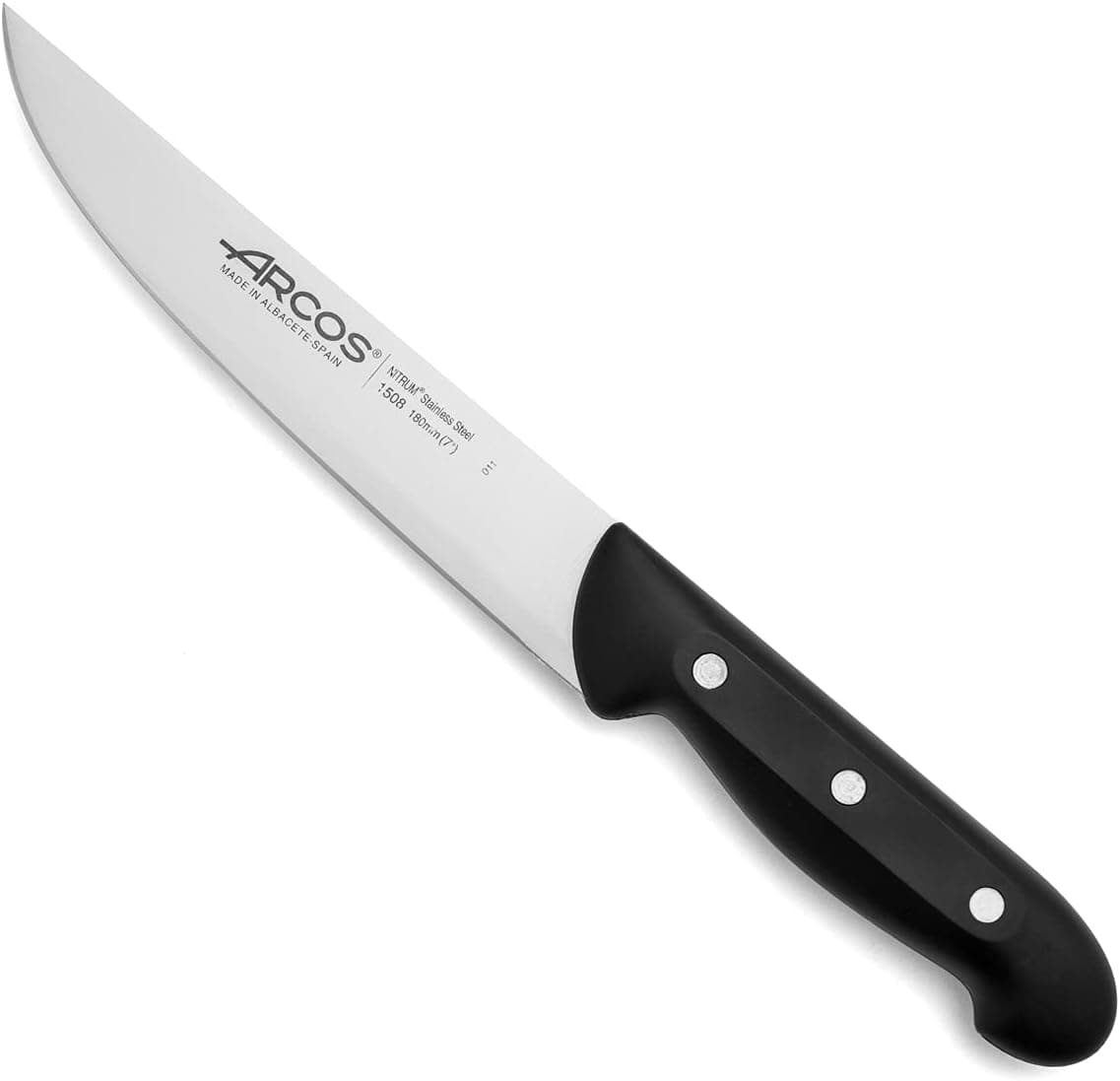 Arcos Maitre | Faca de cozinha profissional em aço inoxidável Nitrum com lâmina de 18 cm e cabo ergonómico preto