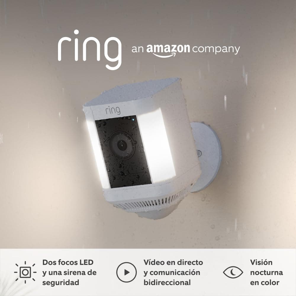 Ring Camera Plus com Luzes & Bateria (Spotlight Cam Plus) | Câmara de vigilância externa Wi-Fi com vídeo HD 1080p, comunicação bidirecional, visão noturna e holofotes LED | 30 dias grátis do Ring Home