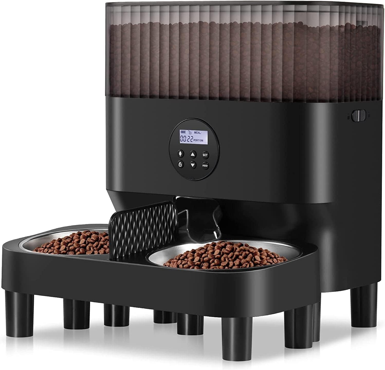 Sailvono alimentador temporizador para gatos 20 porções, 5 gravador de voz, comedouros de animais de estimação para gatos e cães - preto