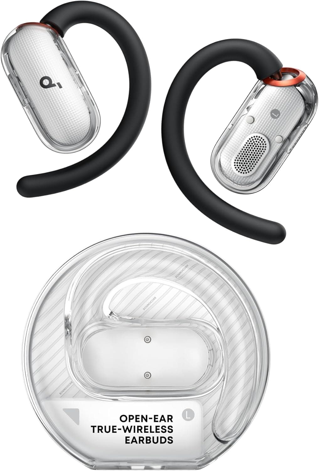 Soundcore V40i | Auscultadores open-ear com design transparente, caixa compacta, 4 posições ajustáveis, graves potentes, resistência IP55 e 21 h de autonomia