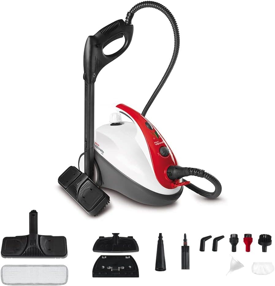 Polti Vaporetto Smart 30 R, Limpador a vapor com caldeira de pressão até 3 bar, tampa de segurança, potência de 1800 W, capacidade de 1,6 l, compartimento acessórios integrado, 12 acessórios, vermelho