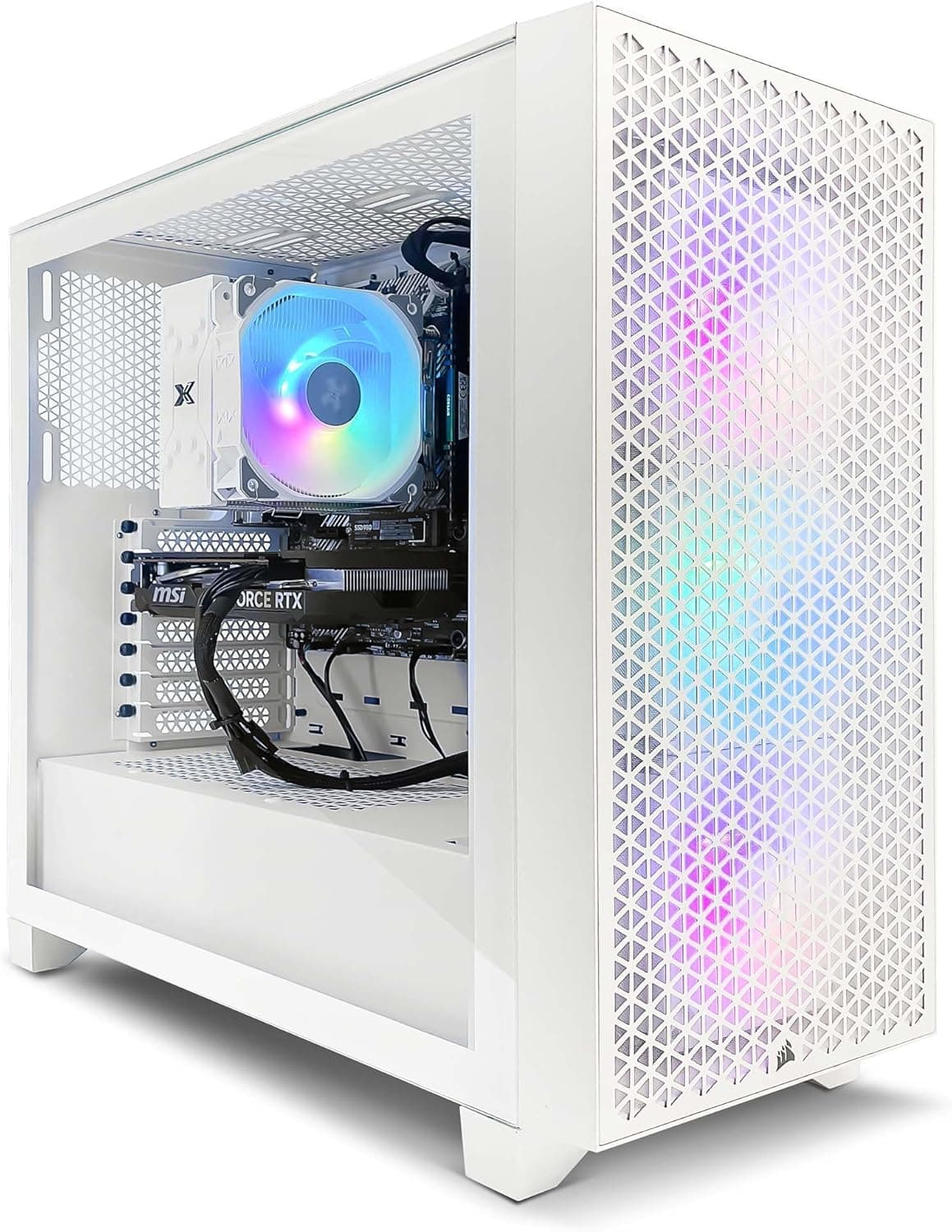 PC GAMING CORSAIR - PC Gamer iCUE AMD 4060 White - MSI GeForce RTX 4060 8 GB - Corsair 3000D Airflow RGB White, cartão Mere ASUS A520M-A CSM - Corsair Vengeance 2 X8 GB DDR4 3600 - SSD 1T. B - Windows