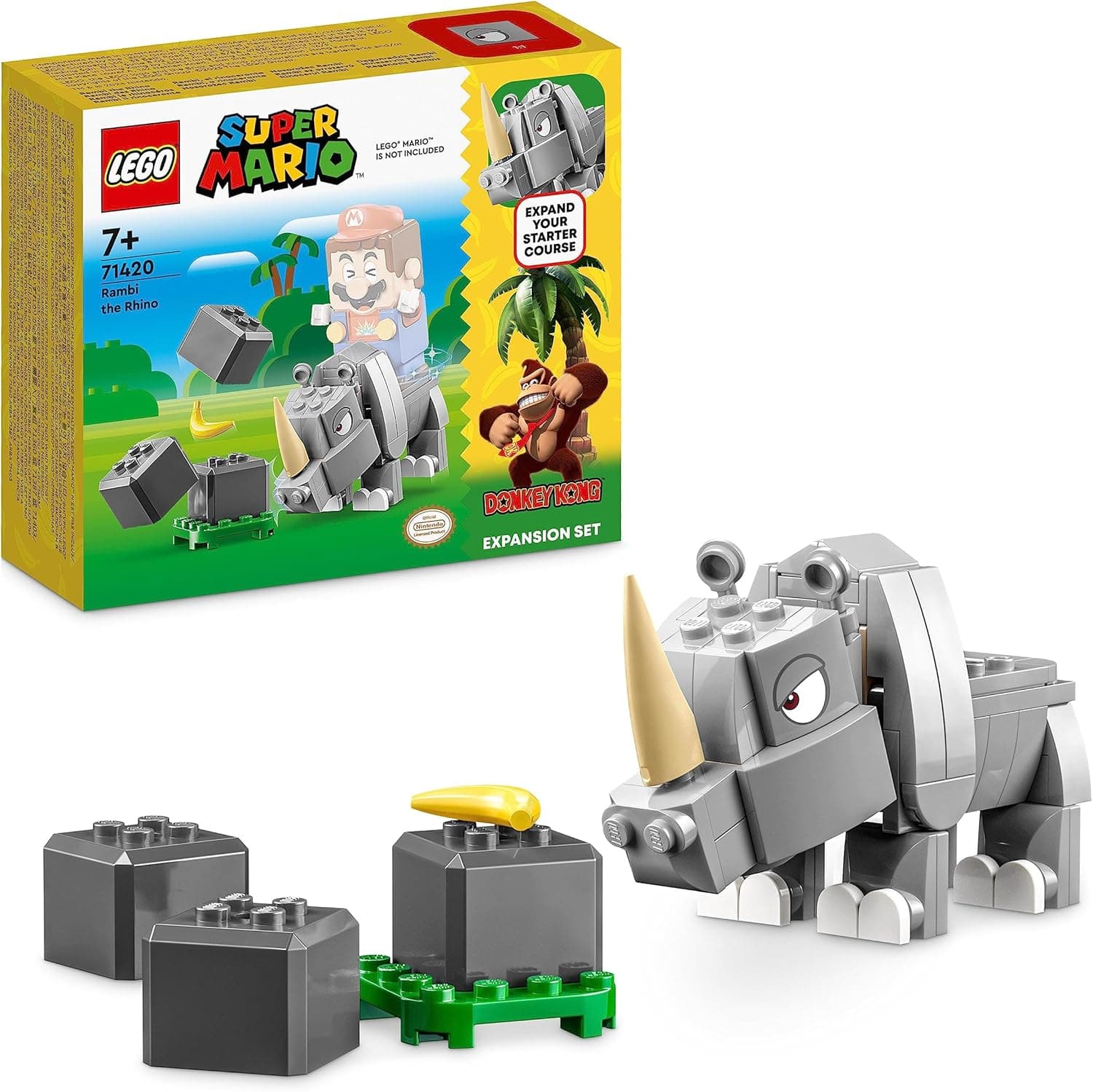 LEGO Super Mario Set de expansão: Rambi, o Rinoceronte, figura de animal de brinquedo para construir e rochas, presente pequeno para combinar com um pacote inicial 71420