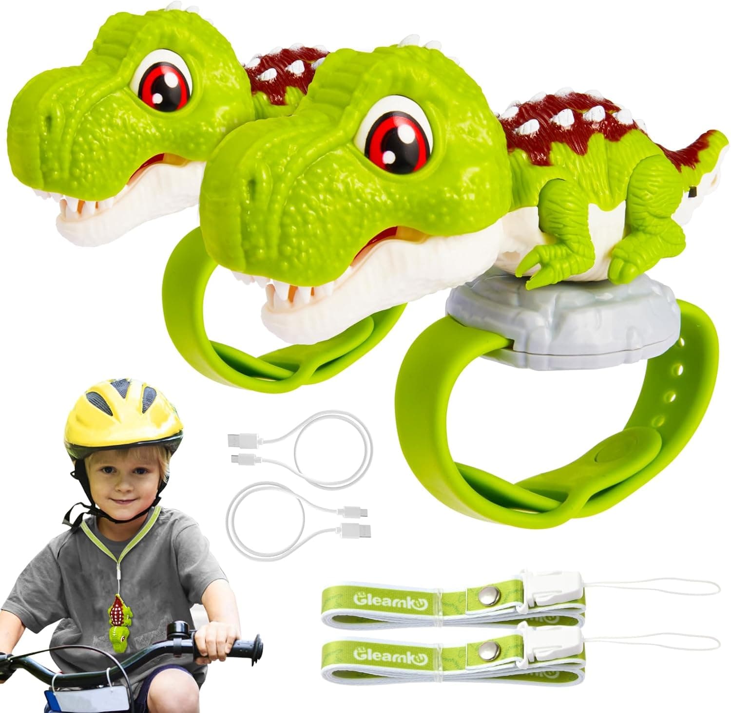 Gleamkid walkie talkie recarregável para crianças, brinquedo dinossauro de 2 peças, presente para crianças de 3 a 12 anos, walkie talkie dinossauro com cordão e pulseira, longa distância, comunicação