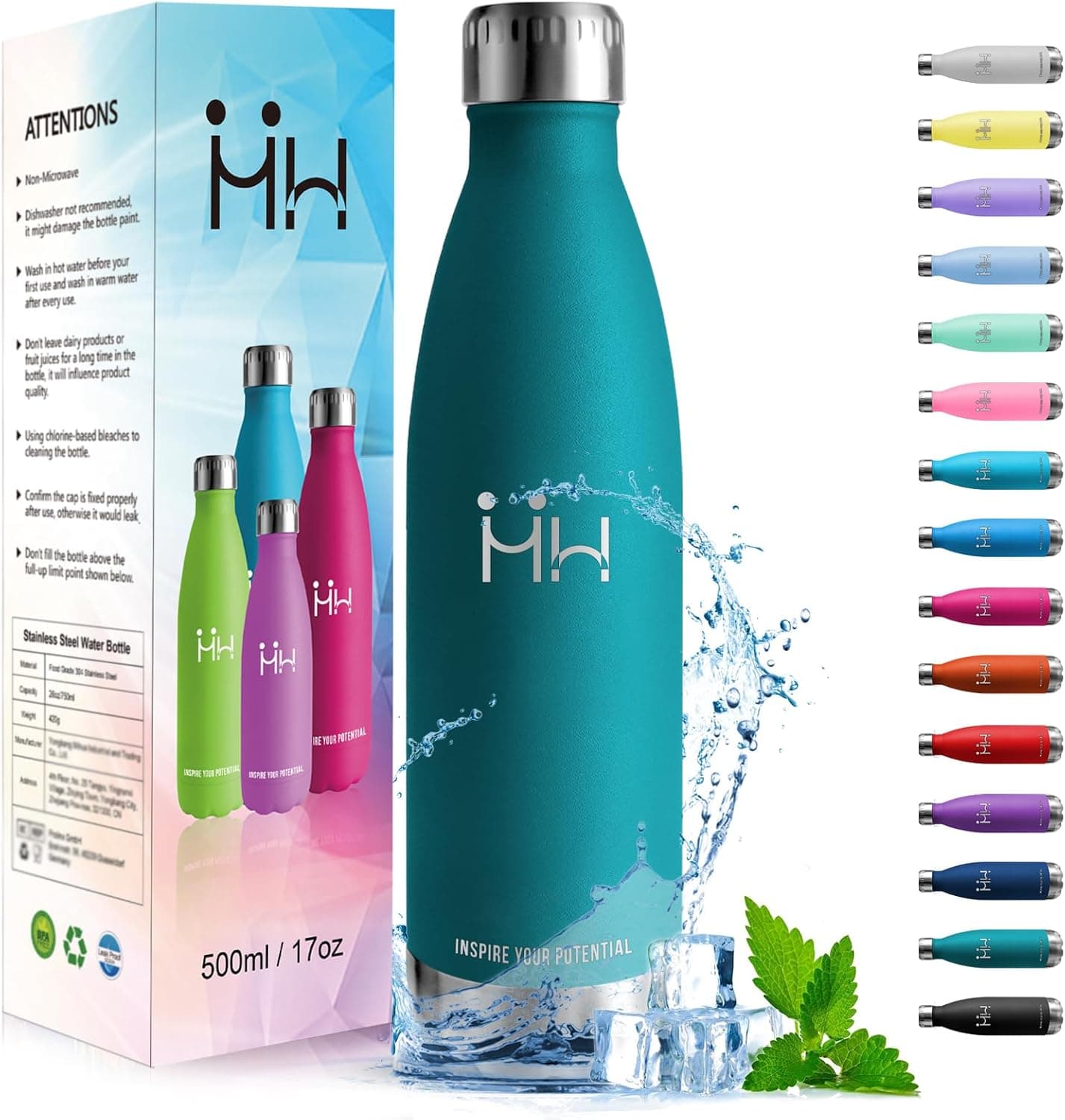HoneyHolly Garrafa térmica, 500 ml, garrafa de água em aço inoxidável, garrafa térmica com parede dupla isolamento, de fugas, cantil térmico para crianças, desporto, ginásio, conserva 12 horas quente