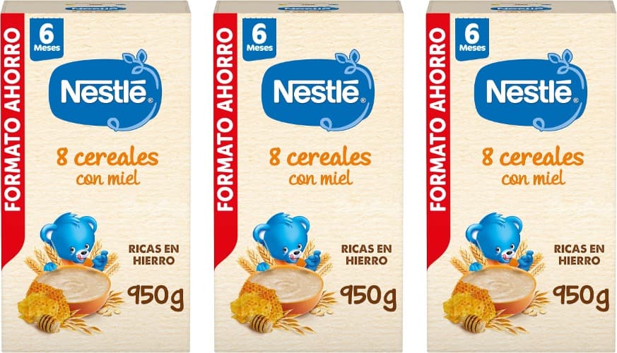 Nestlé Porridge 8 Cereais com Mel | Papa para bebé em pó, 950 g x 3