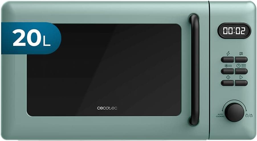 Cecotec Microondas digital com brilho de 20 l, Proclean 5110 Green. 700 W em 6 níveis e brilho de 800 W, modo de descongelação, sinal fim de cozinha, candeeiro interior, temporizador de 30 minutos