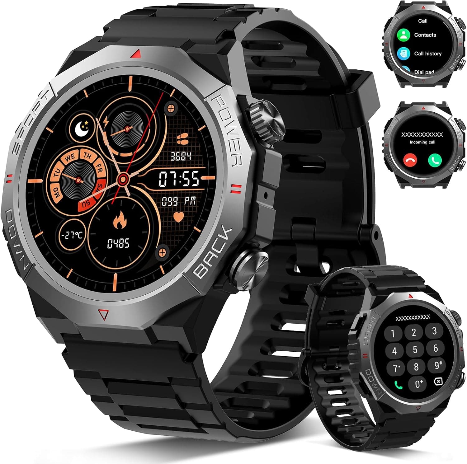 Atheewon Relógio inteligente homem mulher com chamadas, 1,39" militar Smartwatch com 110 modos desportivos, monitor de ritmo cardíaco e sono. Pulseira de atividade IP68 impermeável para Android iOS