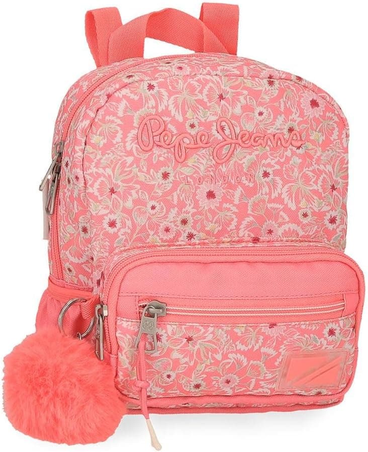 Pepe Jeans Nahid Mochila escolar, feita de poliéster, vários bolsos e compartimentos, alças largas, ergonômicas e acolchoadas, rosa. Por Joumma Bags.
