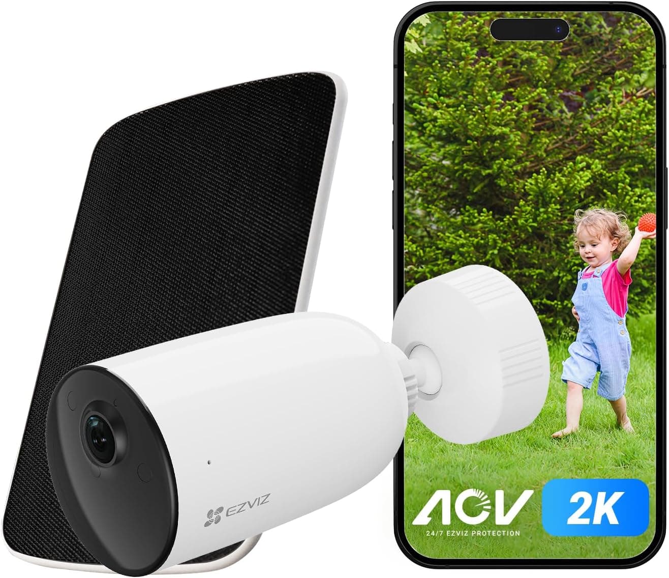 EZVIZ CB3 Kit câmara de vigilância WiFi exterior com painel solar, 2 K câmaras Wi-Fi com modo AOV (modo sempre ativo), visão noturna colorida, bateria incorporada, deteção humana PIR, áudio