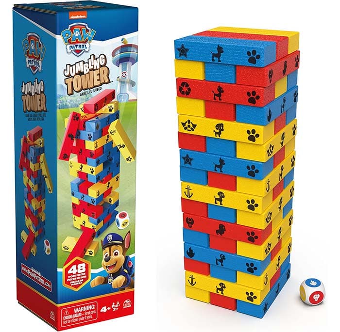 Spin Master Games - Jogo de torre de madeira com peças multicoloridas, para 1-4 jogadores - 6066828 - Patrulha Canina