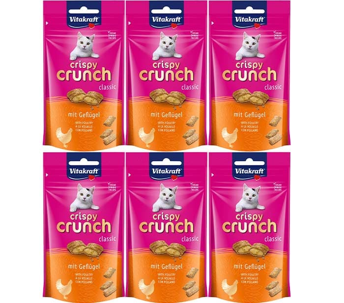 Vitakraft - Crispy Crunch Classic, Snacks para gatos crocantes com carne de aves de capoeira - 60 g (embalagem de 6)