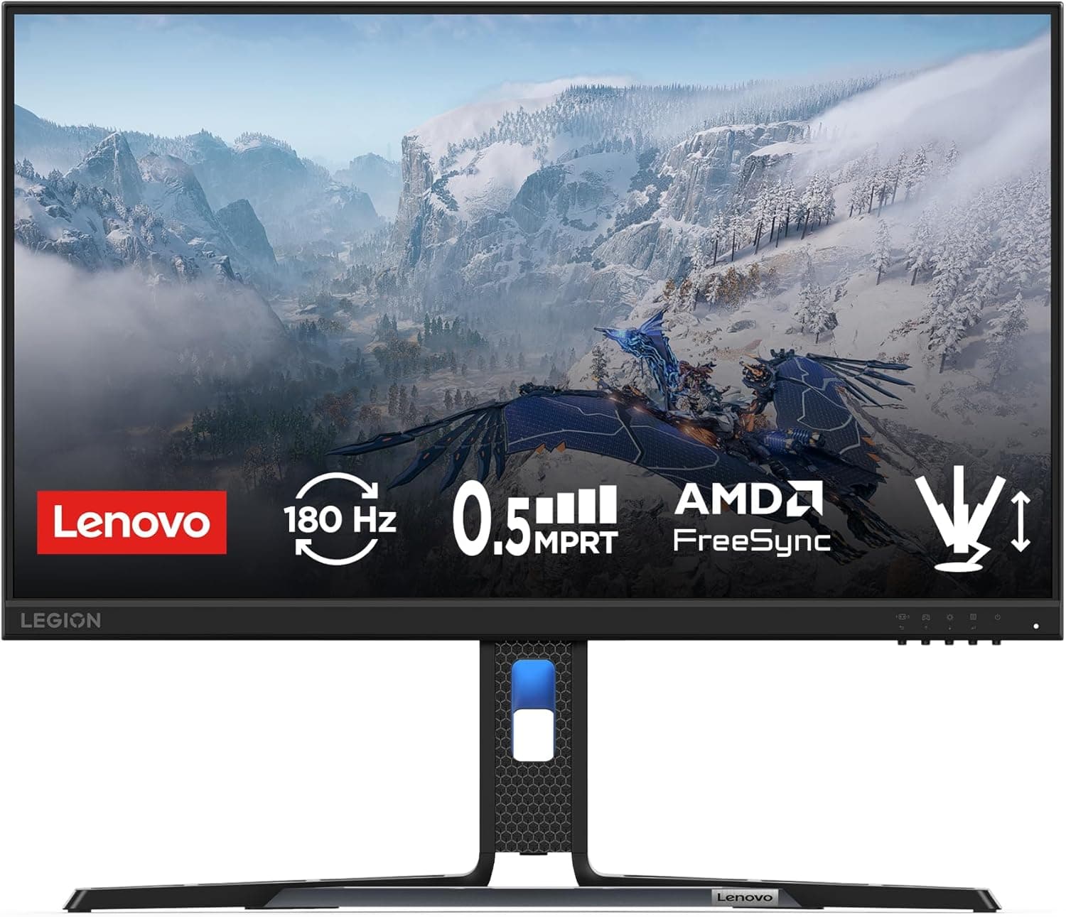 Lenovo Legion R24e Monitor Gaming FHD de 23,8" (IPS, 180Hz, 0,5 ms MPRT, 16:9, HDMI+DP, FreeSync, montagem VESA 100 x 100 mm) ajuste de inclinação/altura/pivot / rotação - preto