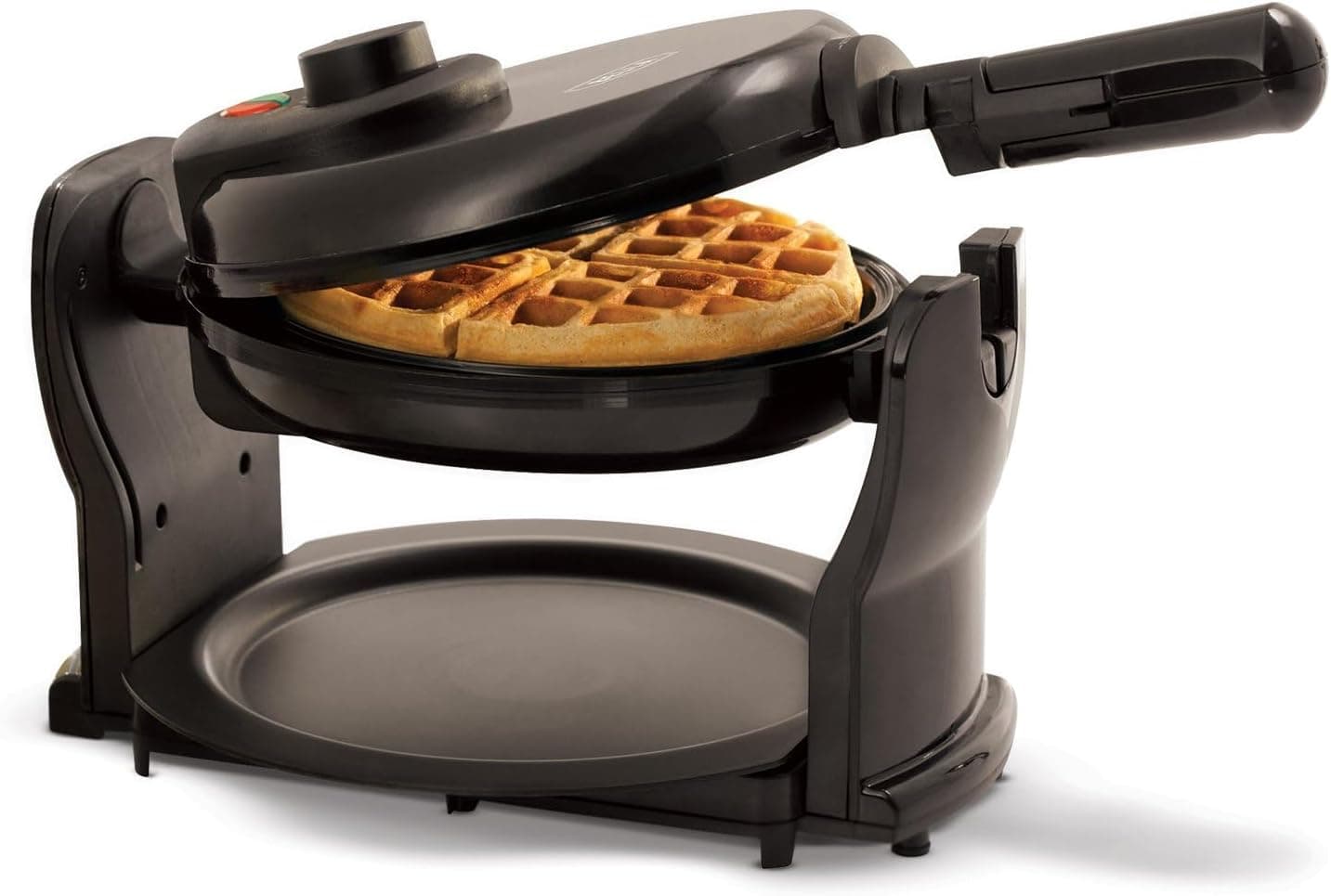 BELLA Gofrera belga giratória com placas anti-aderentes, bandeja de gotejamento removível, controlo ajustável de torrado e punhos frios ao toque, preto, 100 watts