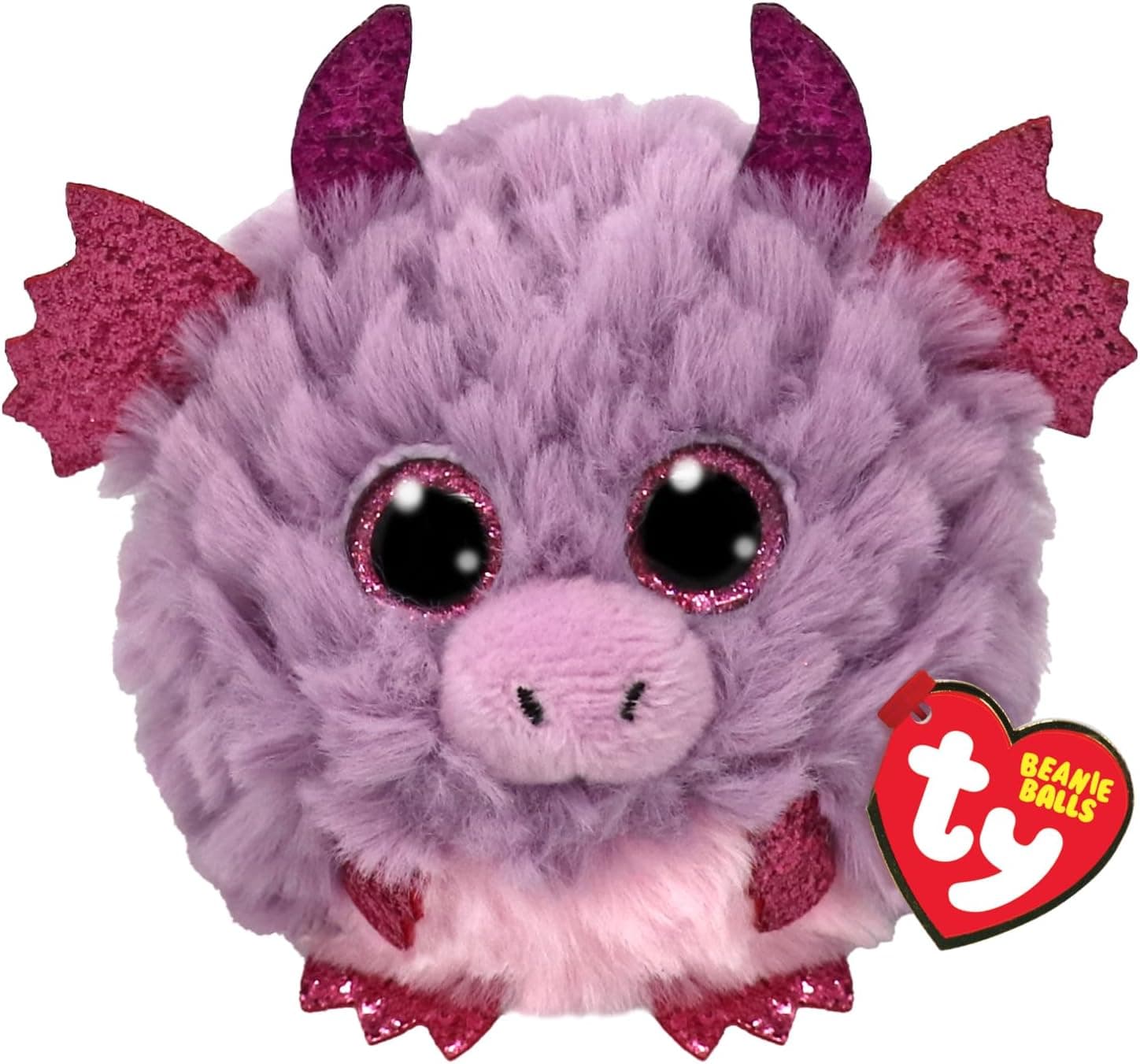 Ty Beanie Balls Spark Draghetto com olhos rosa brilhantes, animais de peluche macios e redondos para colecionar, 10 cm, T42557