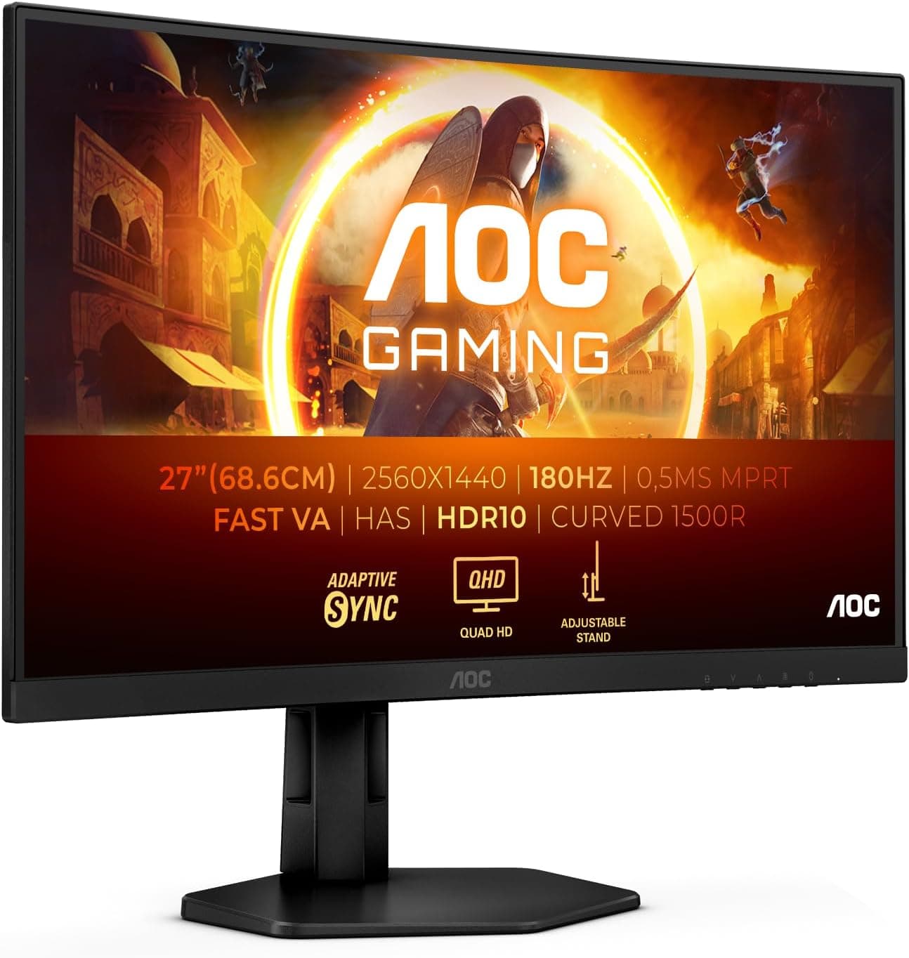 AOC Monitor Gaming CQ27G4X 27" 180 Hz Quad HD, ajustável, QHD, VA, 180 Hz, curvo 1500R