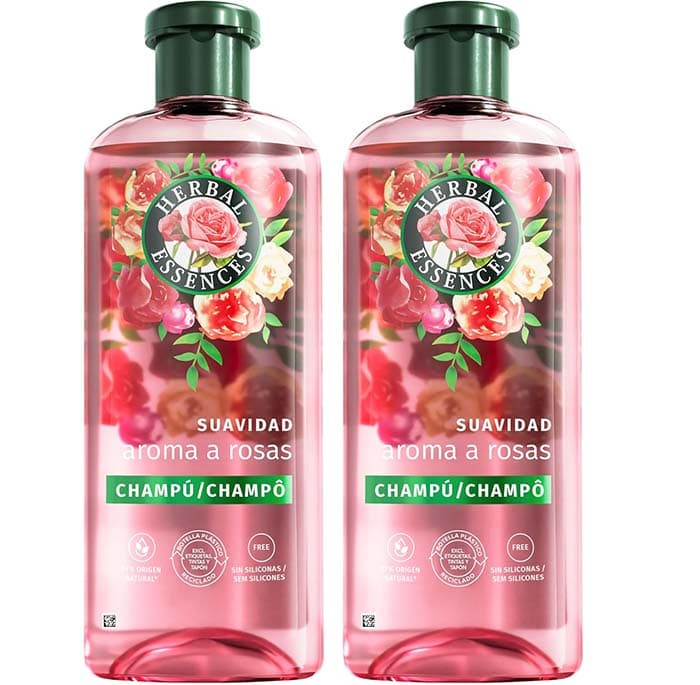Herbal Essences Suavidade champô rosa, 350 ml, hidratada, de origem natural , sem silicone, vegano, não testado em animais  ingredientes da fórmula