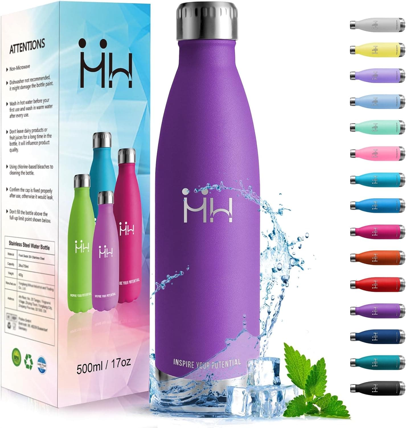 HoneyHolly Garrafa térmica, 500 ml, garrafa de água em aço inoxidável, garrafa térmica com parede dupla isolamento, de fugas, cantil térmico para crianças, desporto, ginásio, conserva 12 horas quente