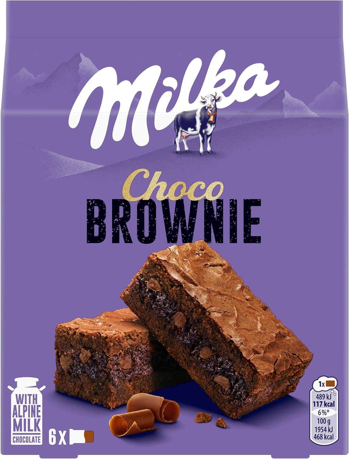 Milka Choco Brownie bolo de chocolate com leite dos Alpes e pedaços de chocolate com leite, 150 g