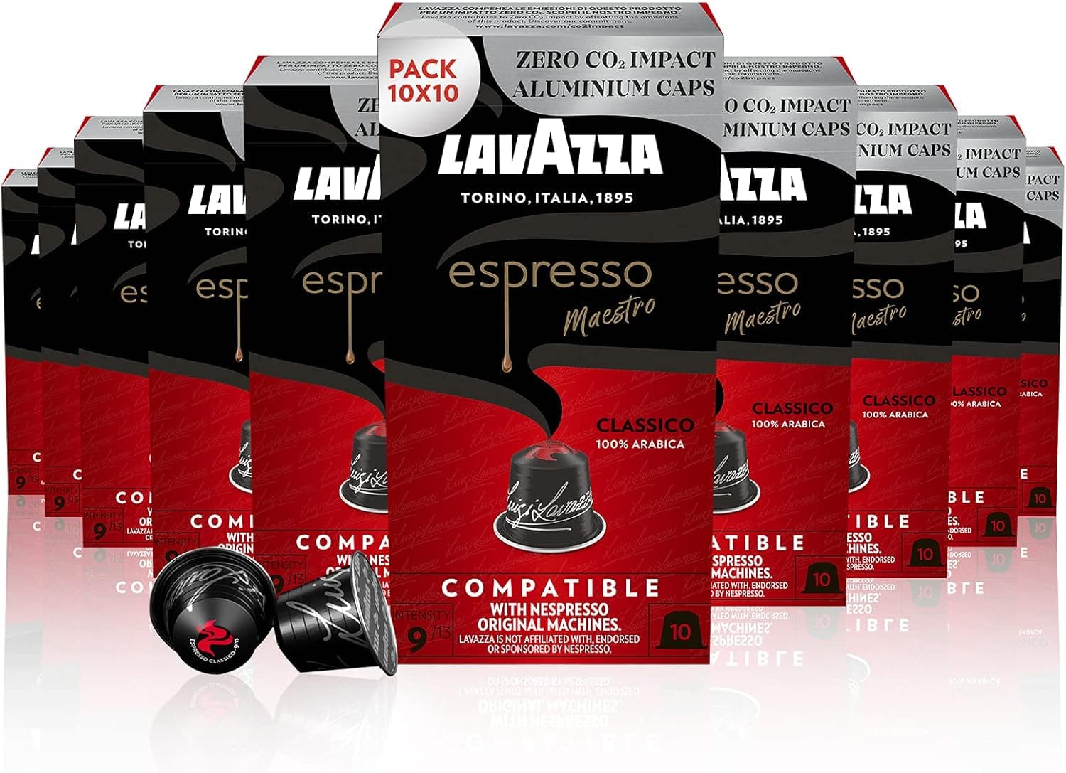 Lavazza, Espresso mestre clássico, 100 cápsulas de café compatíveis com máquinas nespresso  original, notas de cereais e bolachas, 100% árabe, intensidade 9, torção médio-escuro, Amazon Exclusive