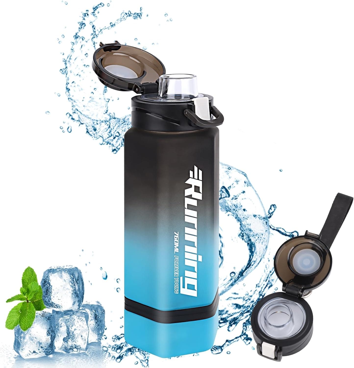 SWOUEKO Garrafa de água, garrafa de água ginásio, 760 ml, garrafa de água desportiva, anti-derrame, garrafa de água motivacional sem BPA, para escritório, escola, ioga, corrida, ginástica, bicicleta,
