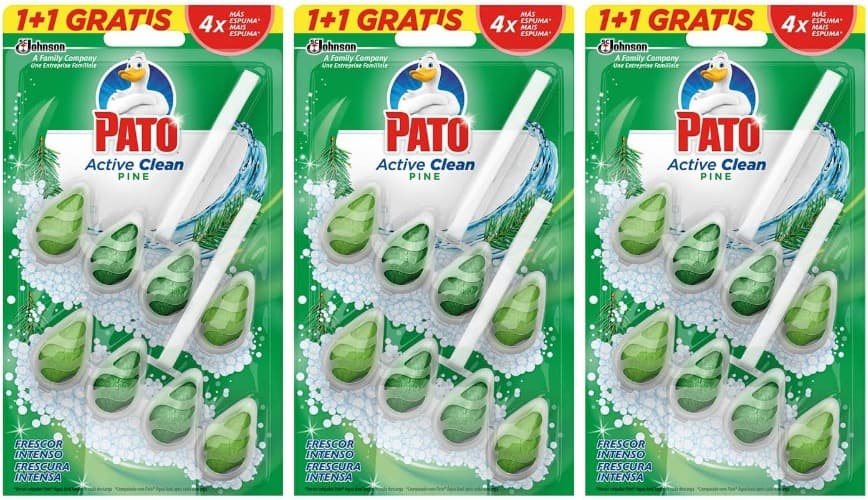 Pato Active Clean | Ambientador e desinfetante para sanita aroma a pinho, pack duplo com 2 unidades x 3