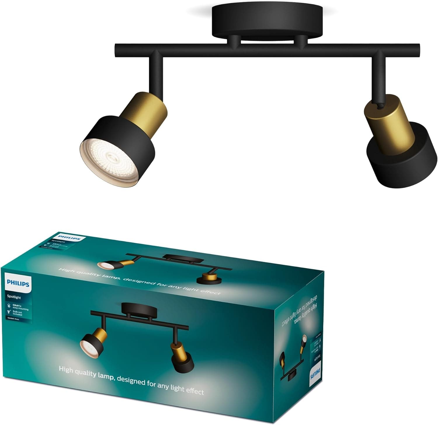 Philips Conduit Foco LED decorativo (2 luzes) lâmpada GU10 não incluída, latão, IP20