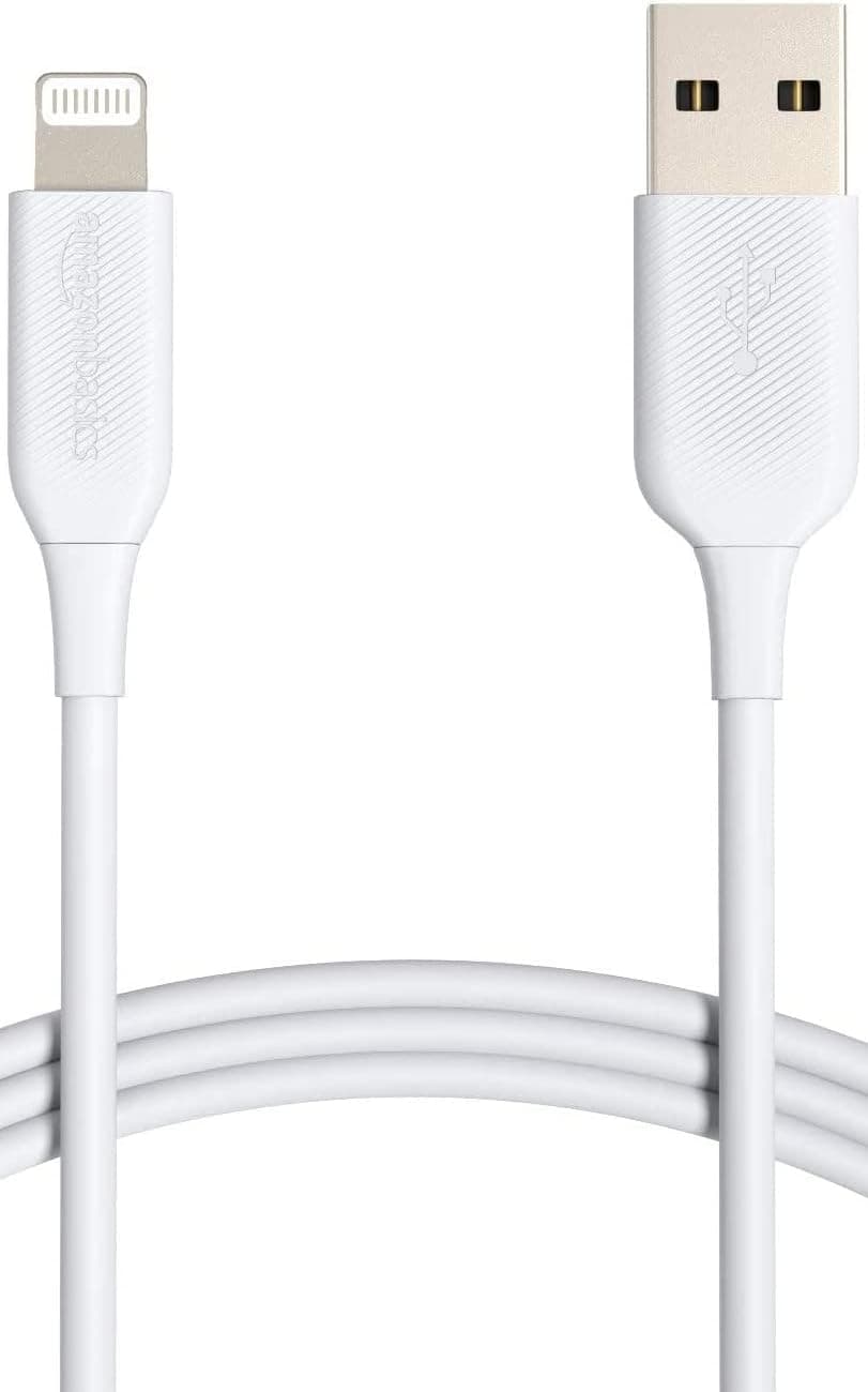 Amazon Basics Cable USB-A a Lightning, cargador para iPhone certificado por MFi, color blanco, 1.8 m