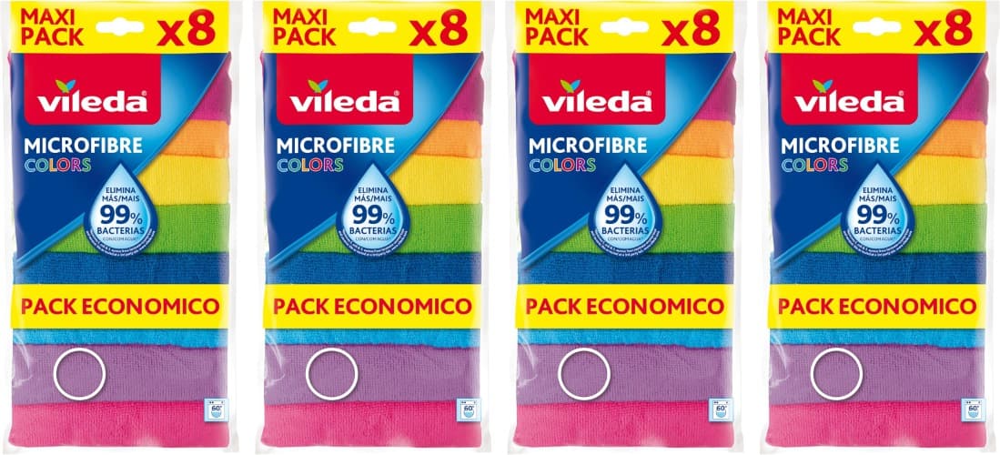 Vileda - Conjunto de 8 panos de microfibra cores, cores variadas, 30 x 30 cm, 8 unidades x 4