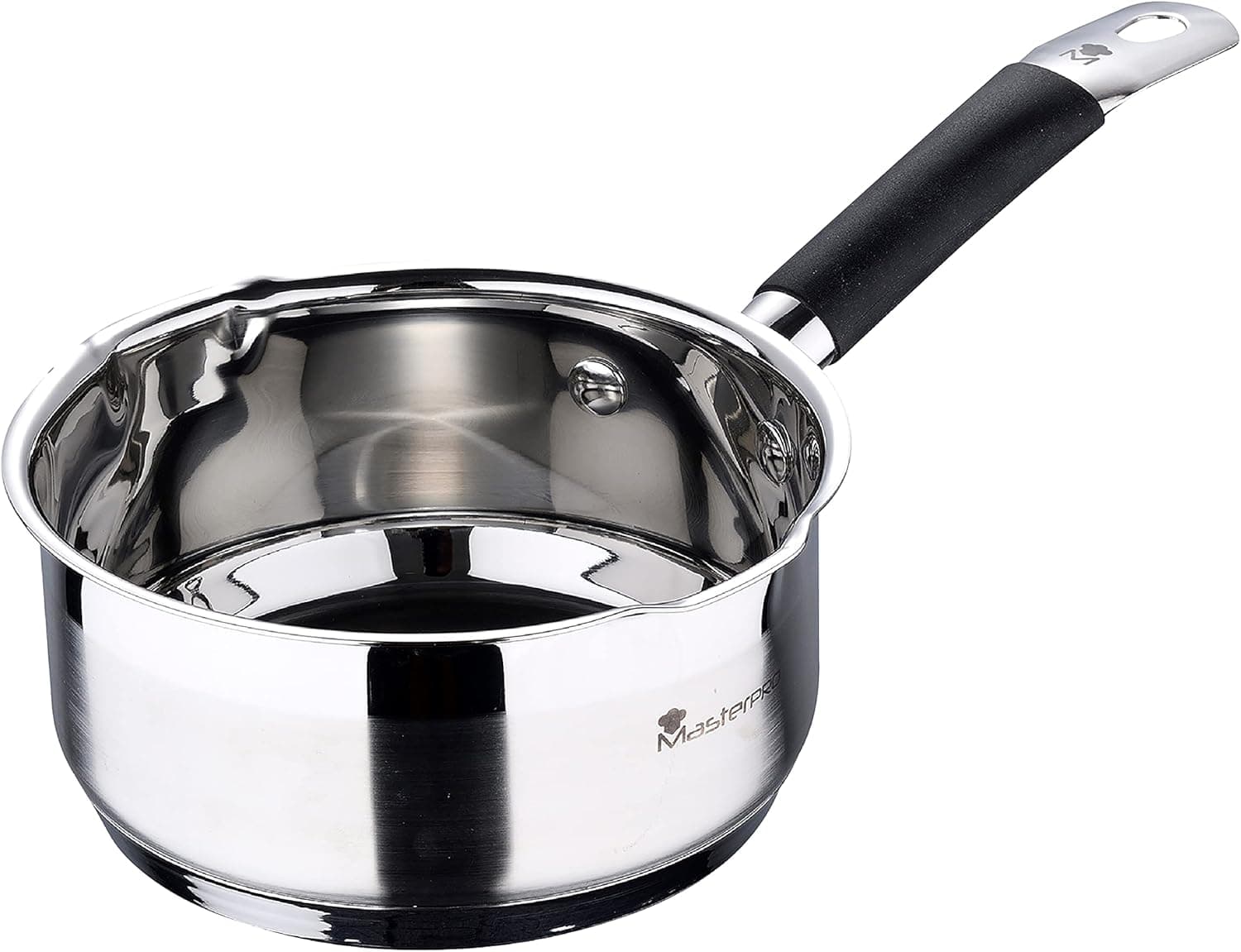 MasterPRO Foodies - Caço de aço inoxidável de 1,3 l, 16 x 7,5 cm - revestimento anti-aderente - pega ergonómica - adequado para todos os tipos de cozinhas, incluindo indução - livre de tóxicos