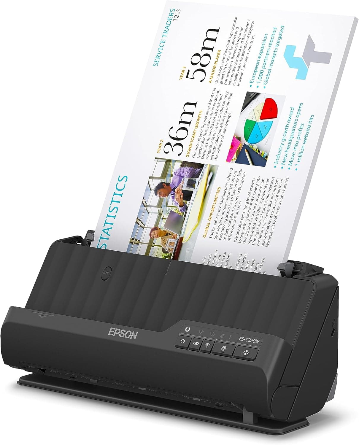EPSON ES-C320W, A4 scanner vertical de documentos, USB, Wi-Fi, alimentador automático de documentos, digitalização dupla face (duplex), cor preta