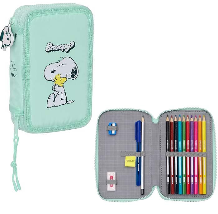 Snoopy Groovy Estojo escolar para crianças, estojo com cores, com 28 acessórios escolares incluídos, ideal para crianças dos 5 aos 14 anos, confortável e versátil, qualidade e resistência, 12,5 x 4 x 19,5 cm