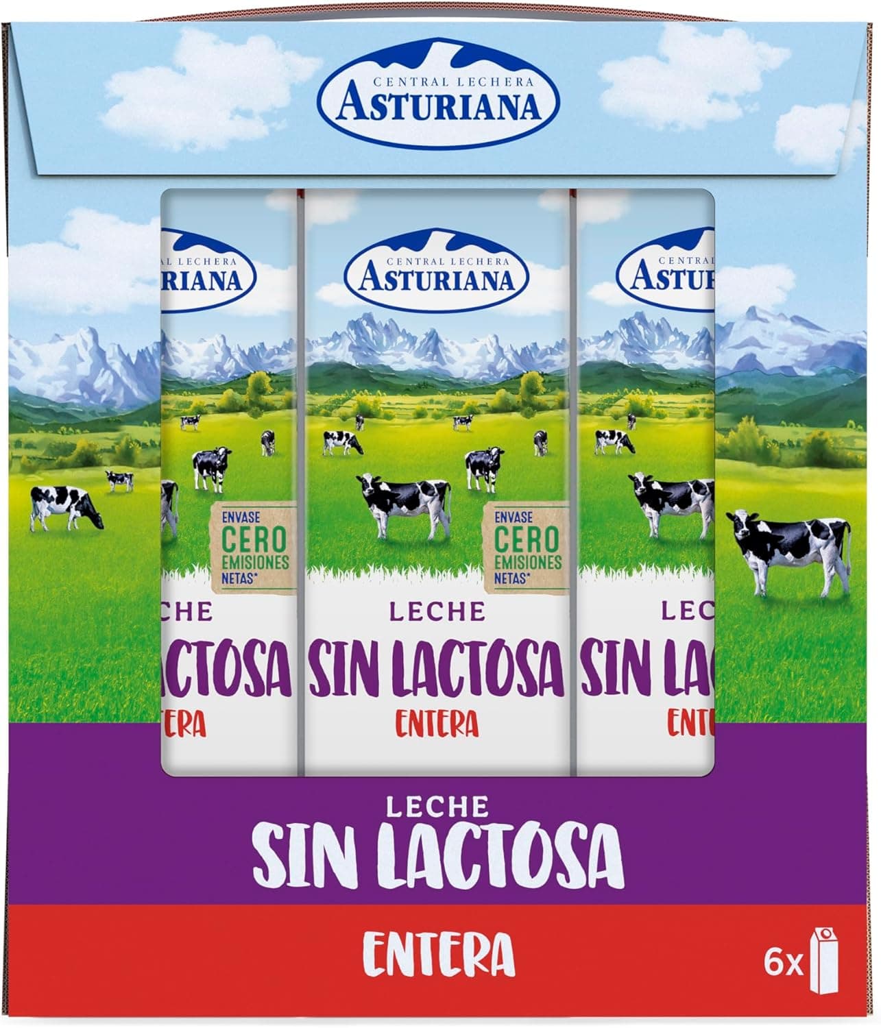 Central Lechera Asturiana Leite sem lactose inteira, 6 x 1 L