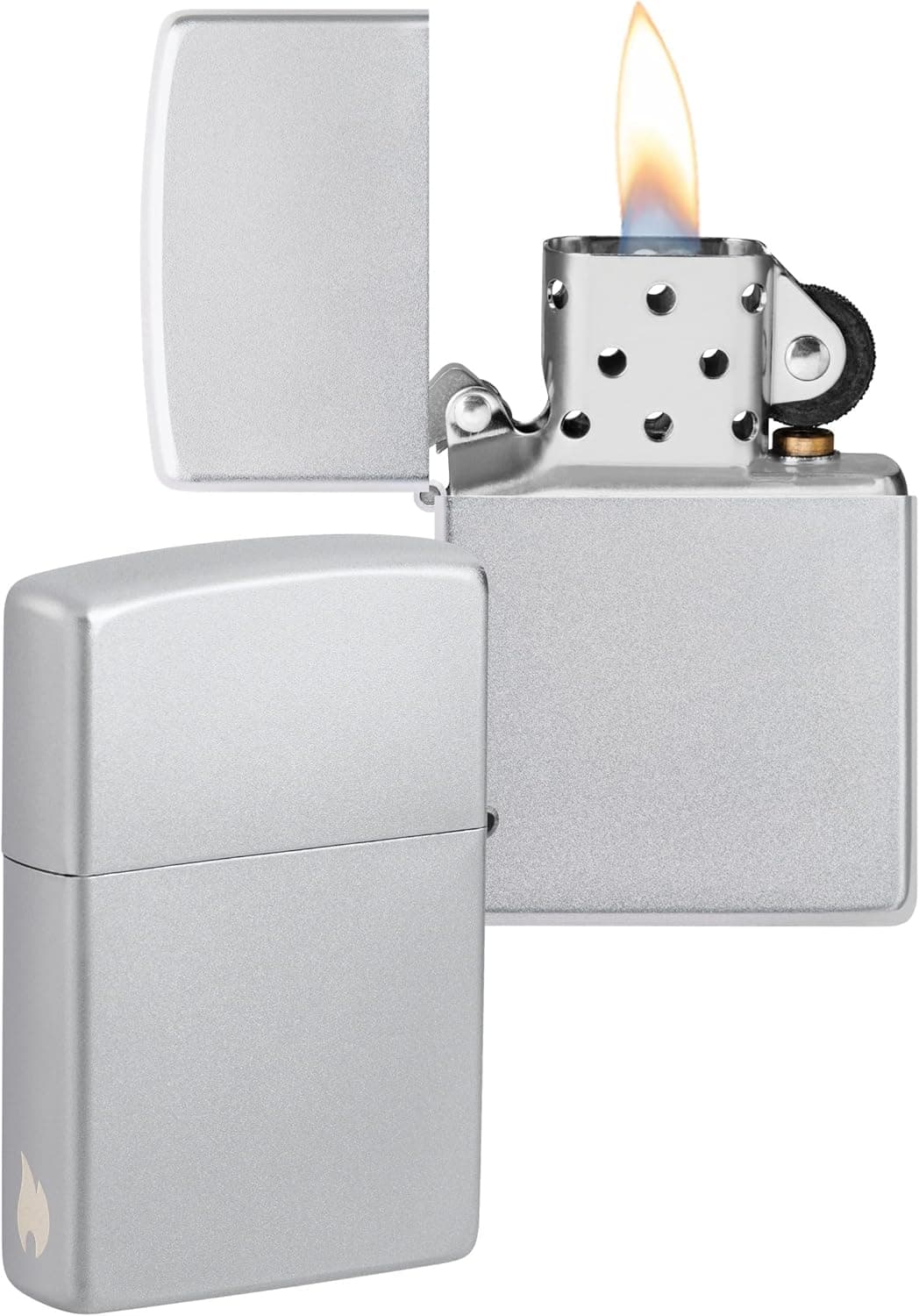 Zippo Design com chama de Zippo Satin Chrome, laser Engrave – Isqueiro, recarregável, numa caixa de presente de alta qualidade, cetim cromado - sem logótipo