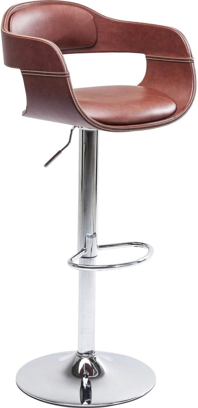 Kare Design banco de bar Monaco, castanho, tamborete de bar, aparência em couro, base de aço, altura ajustável, 106 x 48 x 48 cm (h/w/d)