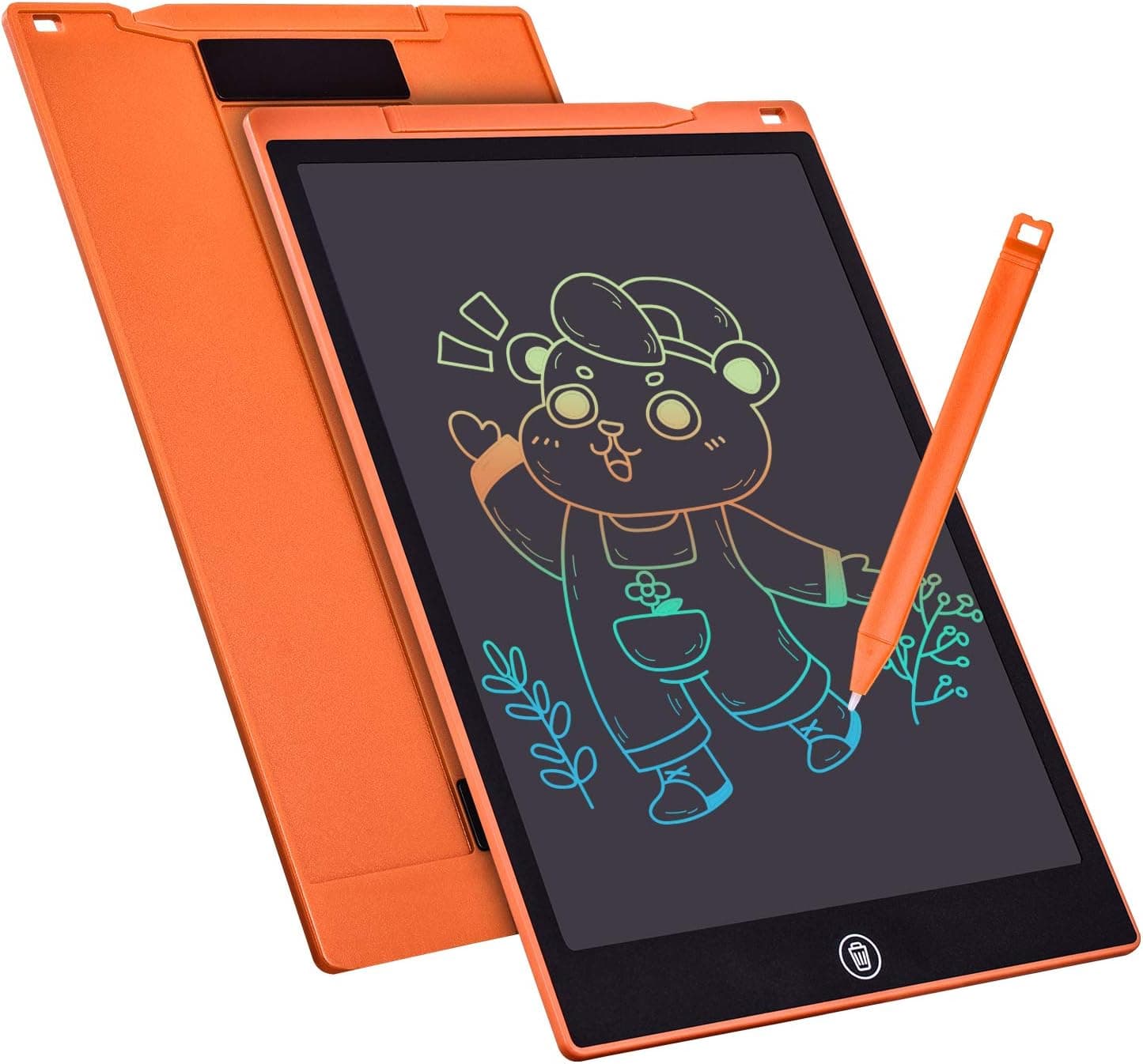 Tablet de escrita cor Lcd de 12 polegadas, tablet escrito ecrã colorido infantil, tablet gráfico desenho crianças adequado para casa, escola, escritório, caderno de notas com capas (laranja)