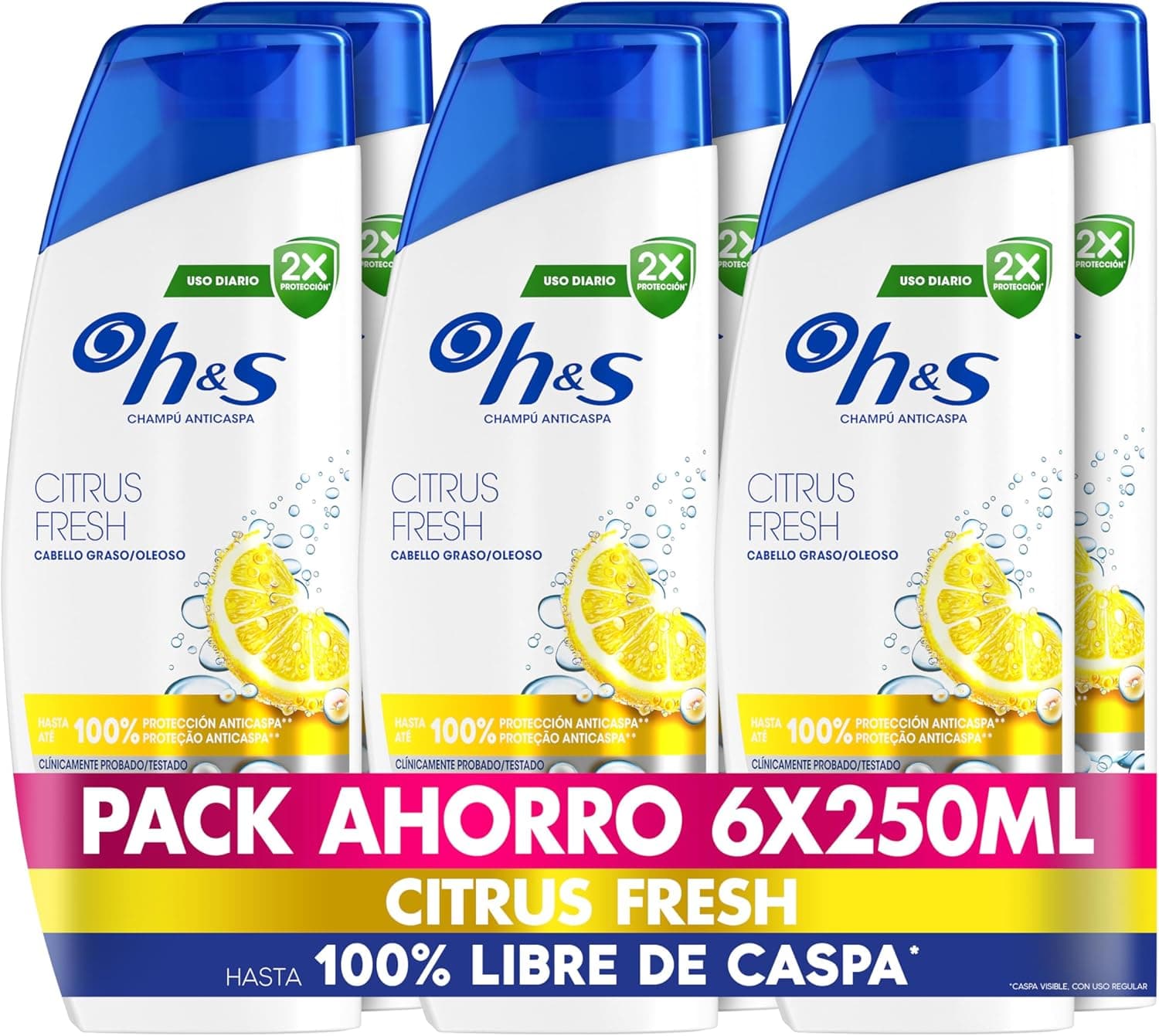 H&S Citrus Fresh champô anti-caspa para cabelo oleoso, 250 ml, para uso diário. Até 100% de proteção anti-caspa, testada clinicamente. Frescor e limpeza com aroma cítrico, nova versão