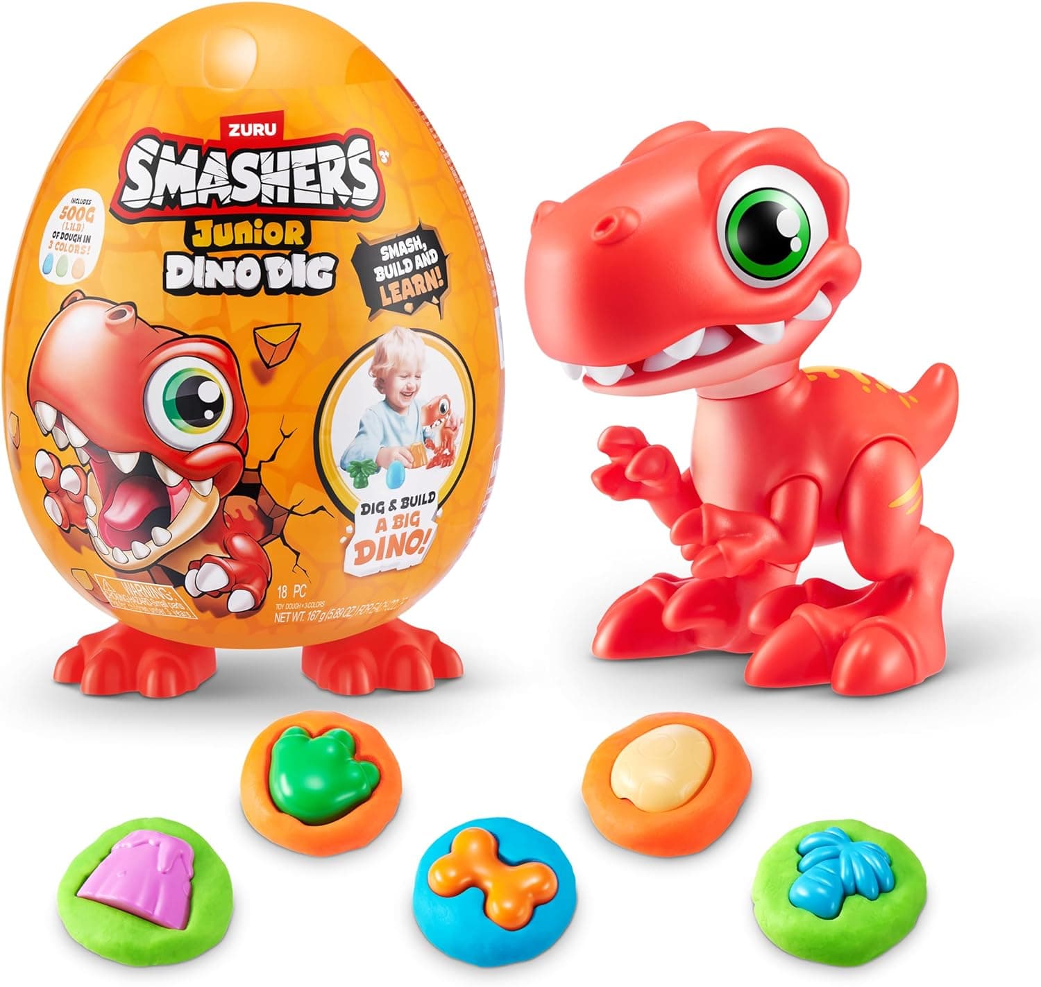 Smashers Junior Dino Dig Small Egg, Raptor, by ZURU 12 Surprises, Dinosaur Preschool Toys, Build Construct Sensory Play de 18 meses (Raptor)