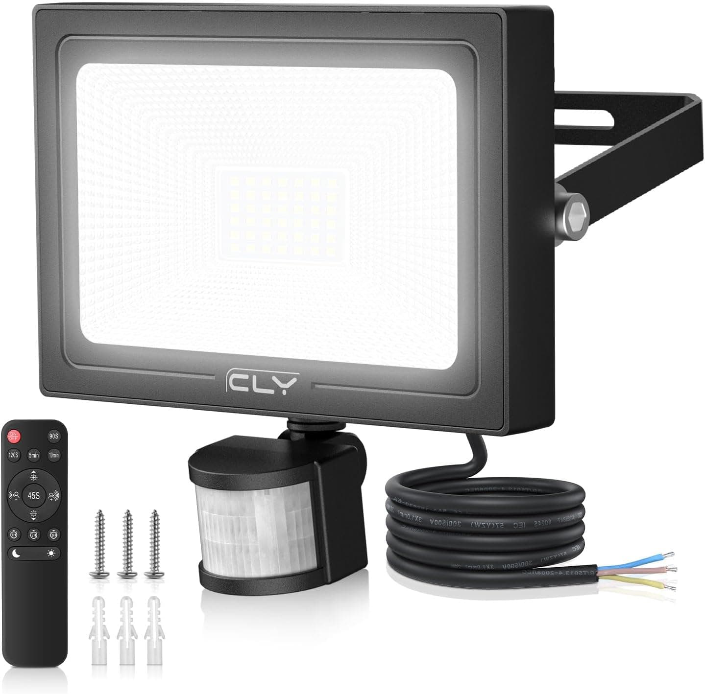 CLY | Foco LED exterior com sensor de movimento 35 W 3290 lm impermeável com controlo remoto e 4 modos