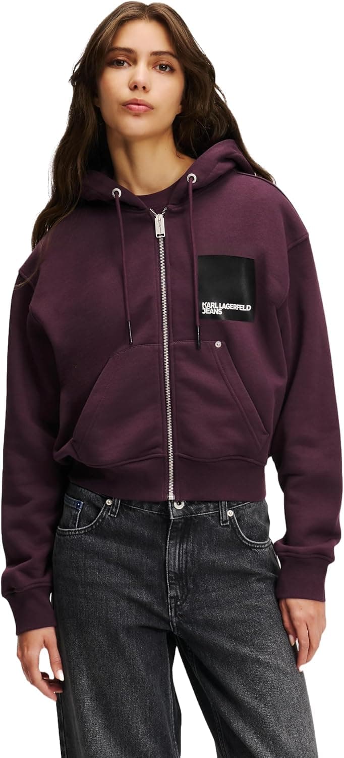 Karl Lagerfeld Jeans hoodie com fecho para mulher (preto)