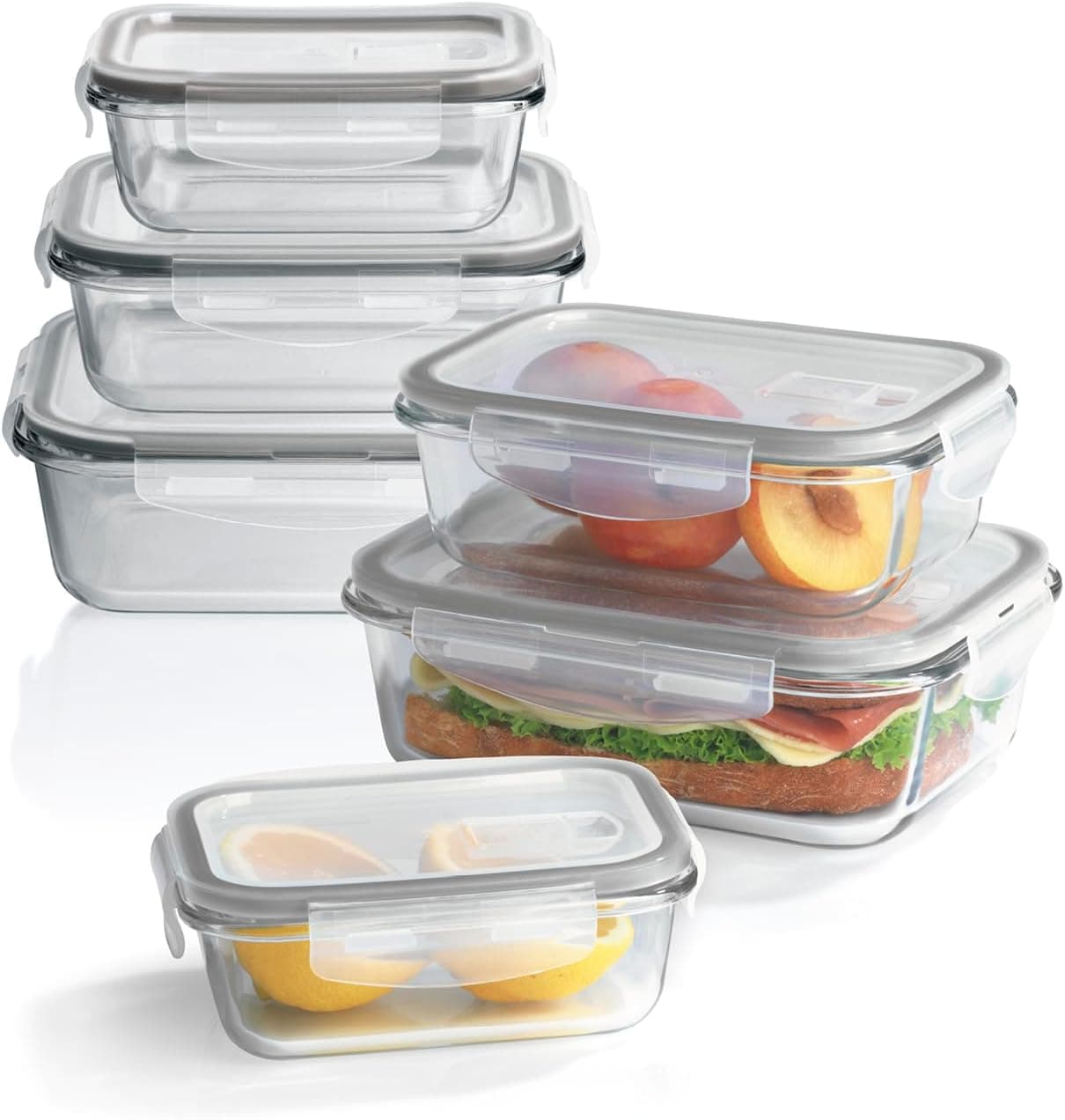 GOURMETmaxx Conjunto de 6 recipientes herméticos de vidro Klick-it, ideais para máquina de lavar louça, microondas, forno e congelador, herméticos e à prova de fugas