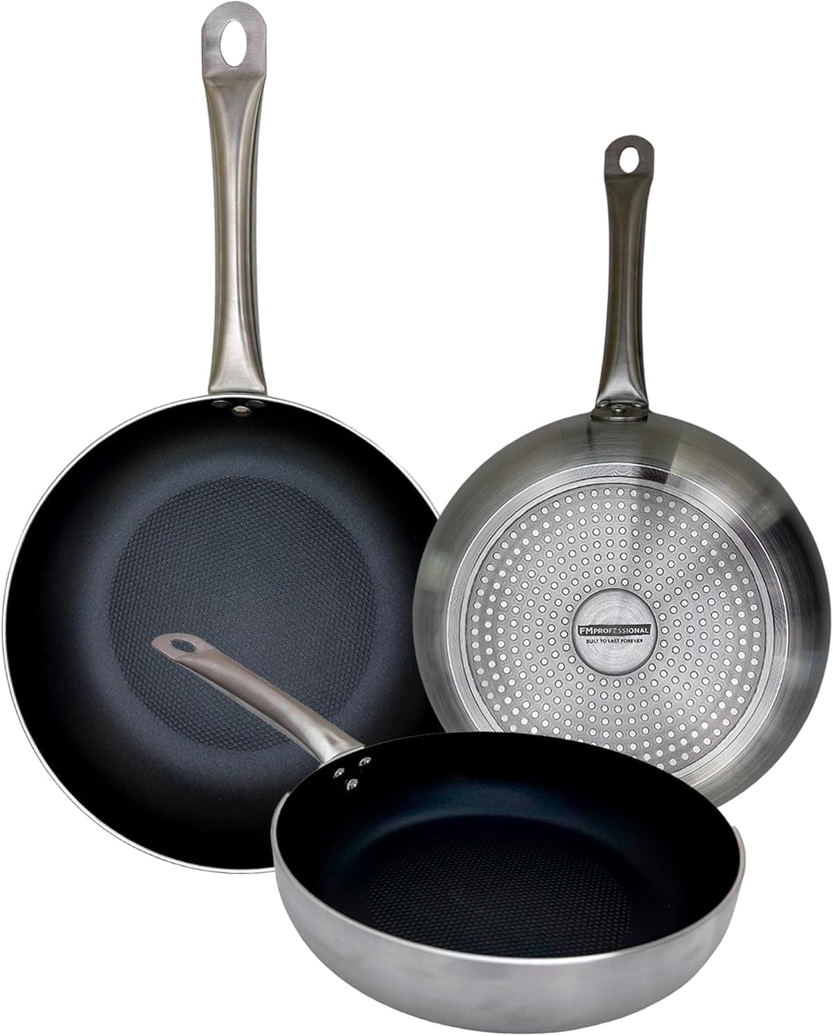 FMProfessional Conjunto de 3 frigideiras profissionais 20/24/24 cm profunda, alumínio leve e resistente, adequadas para indução e todos os tipos de cozinhas, antiaderente de camada dupla