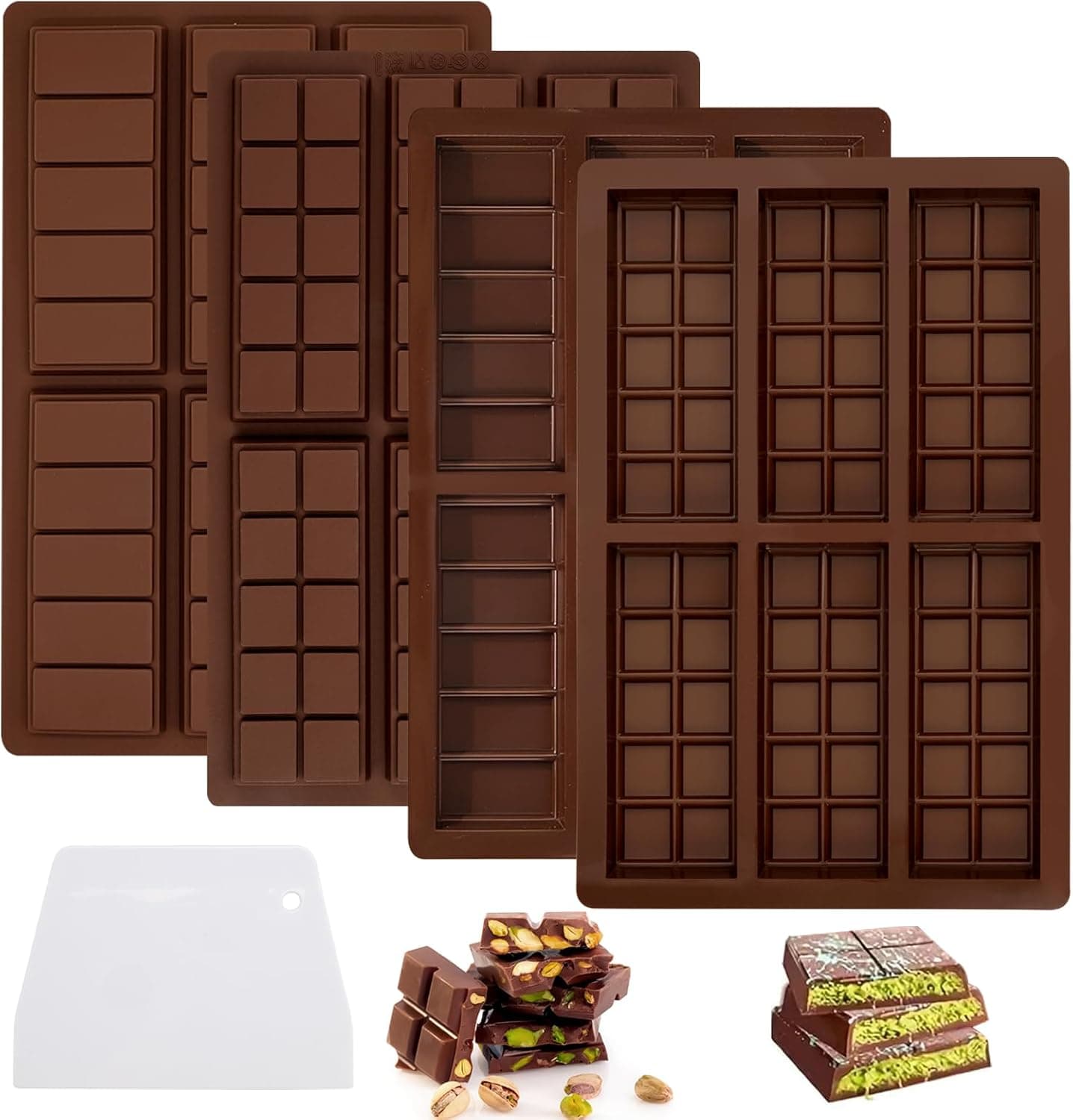 Conjunto de 4 moldes de silicone anti-aderente para barras de chocolate