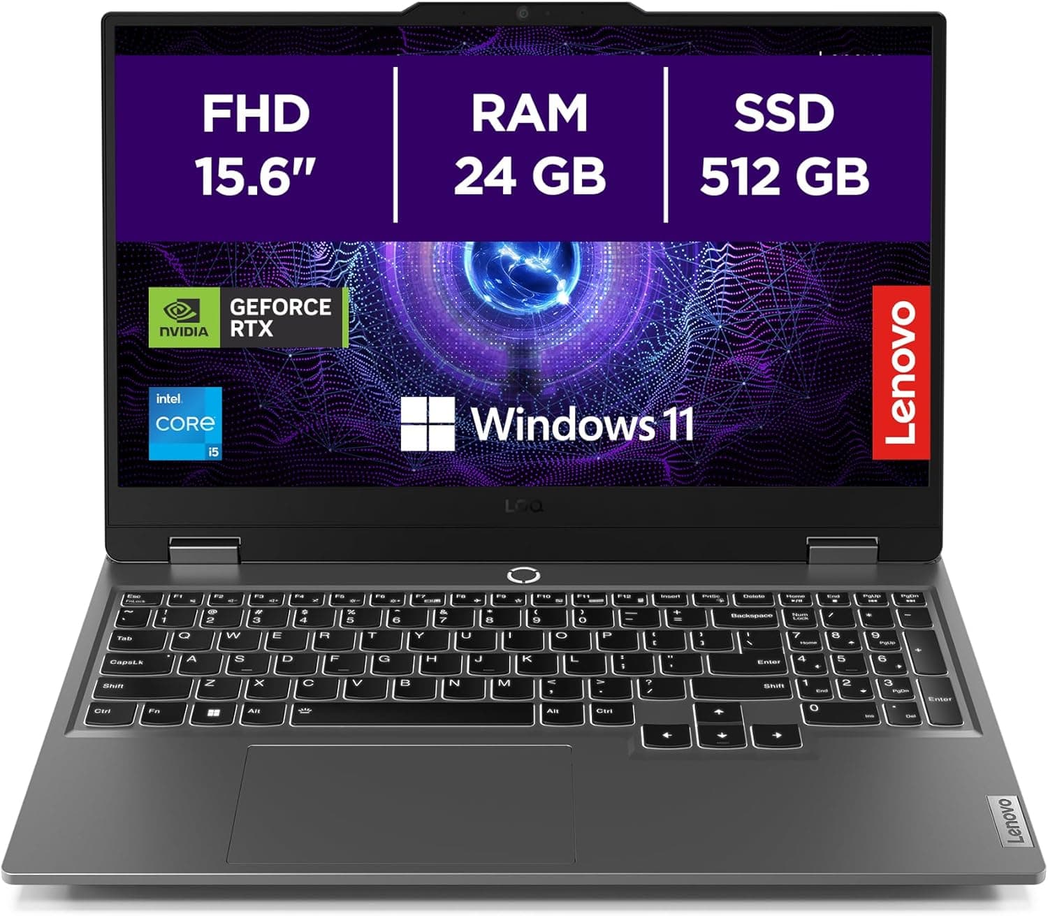 Lenovo LOQ Gen 9 portátil gaming 15,6" FHD 144Hz (i5-12450HX, RTX 3050, 24GB RAM, 512GB SSD, Wi-Fi 6, sem sistema operativo) QWERTY ES
